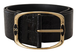 Black Crocodile Print Gold Metal DG Logo Buckle Belt