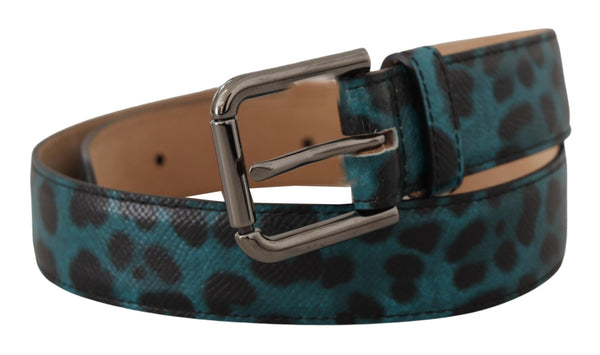 Blue Green Leopard Print Logo Metal Waist Buckle Belt