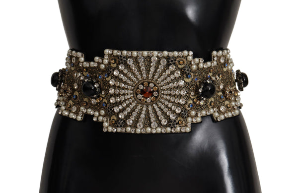 Multicolor Crystal Embellished Wide Sartoria Silk Belt