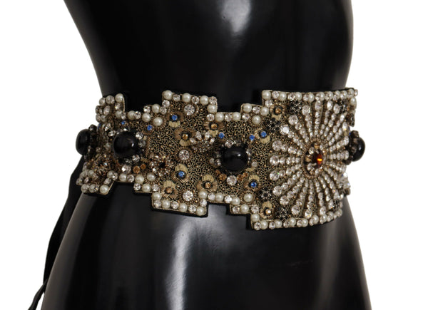 Multicolor Crystal Embellished Wide Sartoria Silk Belt