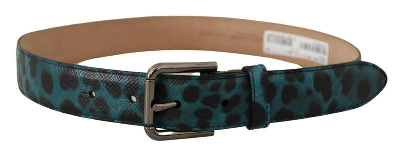 Blue Green Leopard Print Logo Metal Waist Buckle Belt