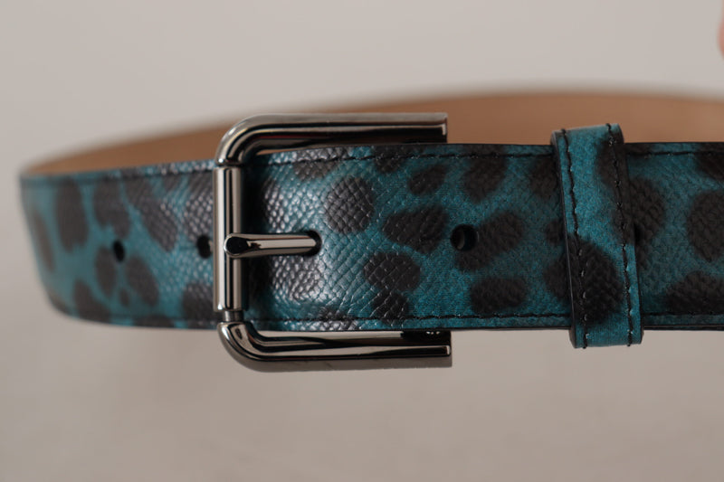 Blue Green Leopard Print Logo Metal Waist Buckle Belt