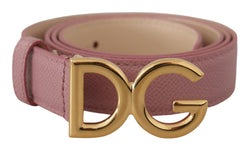 Pink Leather Gold Tone Metal DG Logo Waist Buckle Belt