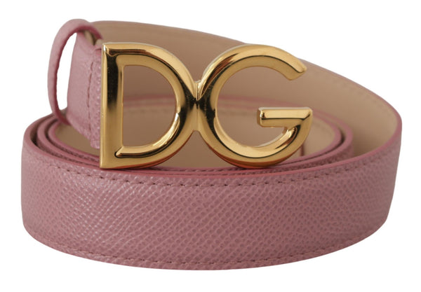 Pink Leather Gold Tone Metal DG Logo Waist Buckle Belt