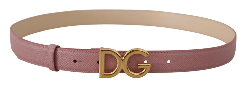 Pink Leather Gold Tone Metal DG Logo Waist Buckle Belt