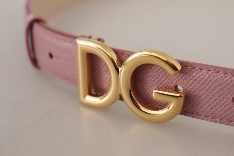 Pink Leather Gold Tone Metal DG Logo Waist Buckle Belt