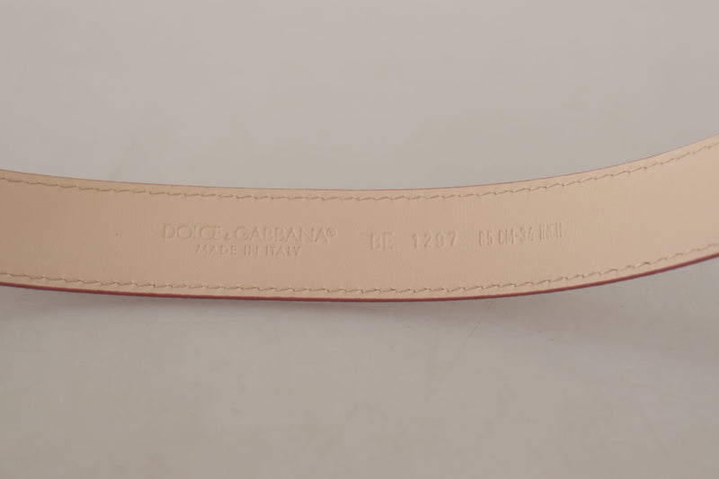 Pink Leather Gold Tone Metal DG Logo Waist Buckle Belt