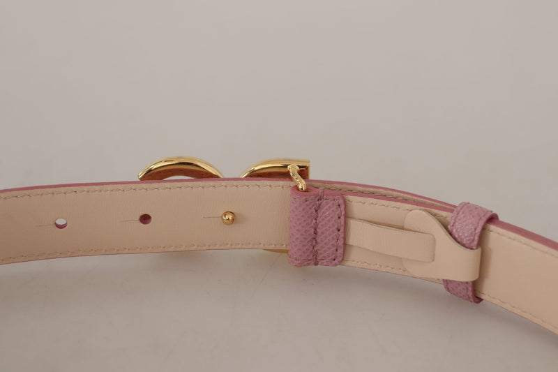 Pink Leather Gold Tone Metal DG Logo Waist Buckle Belt