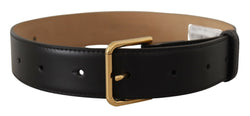 Black Leather Gold Tone Metal Waist Buckle Belt