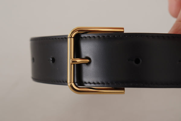 Black Leather Gold Tone Metal Waist Buckle Belt