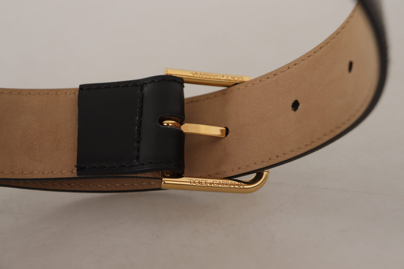 Black Leather Gold Tone Metal Waist Buckle Belt