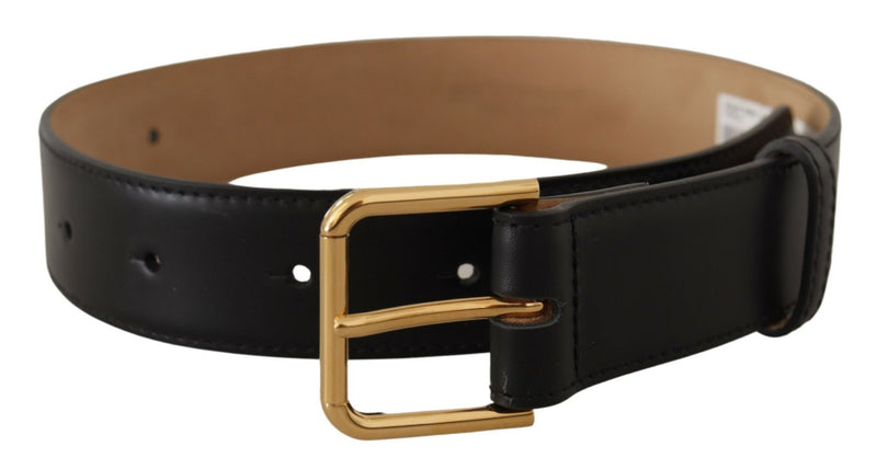 Black Leather Gold Tone Metal Waist Buckle Belt