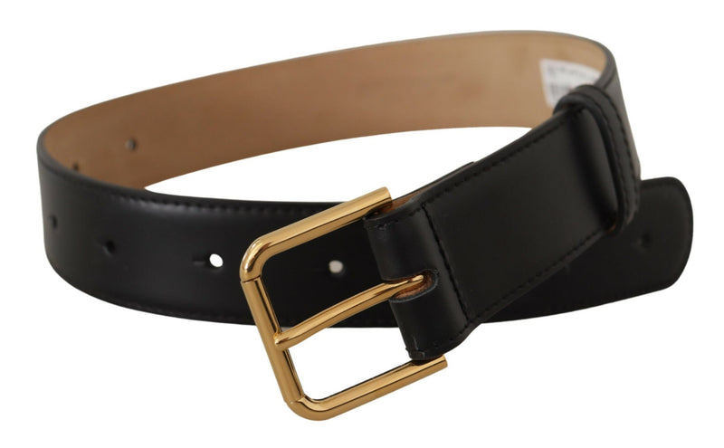 Black Leather Gold Tone Metal Waist Buckle Belt