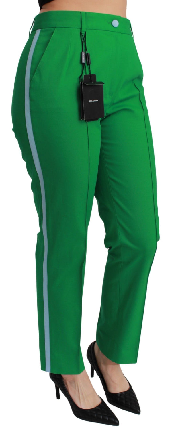 Green Cotton Stretch Trousers Pants