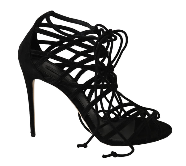 Black Suede Strap Stilettos Sandals