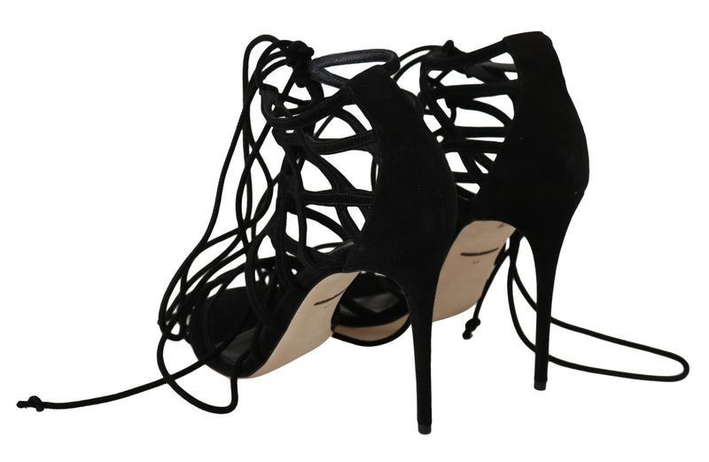 Black Suede Strap Stilettos Sandals