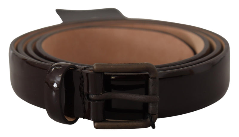 Black Patent Leather Logo Metal Waist Buckle Belt