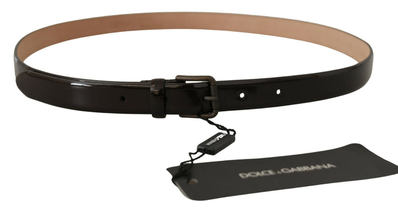 Black Patent Leather Logo Metal Waist Buckle Belt