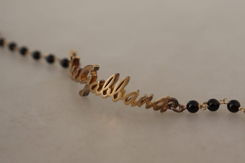 Gold Tone 925 Sterling Silver Beaded Chain Logo Bracelet