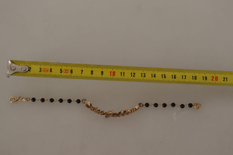 Gold Tone 925 Sterling Silver Beaded Chain Logo Bracelet