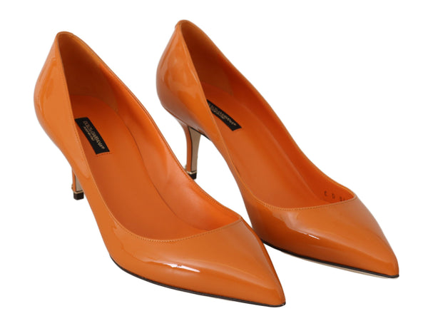 Orange Patent Leather Heels Pumps