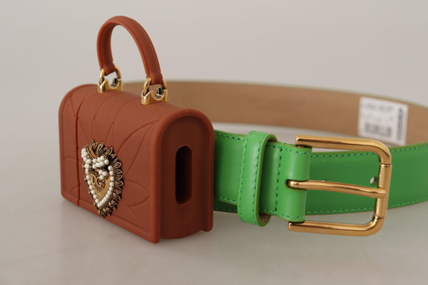 Green Leather Devotion Heart Micro Bag Headphones Belt