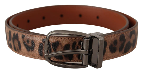 Brown Leopard Embossed Leather Buckle Belt