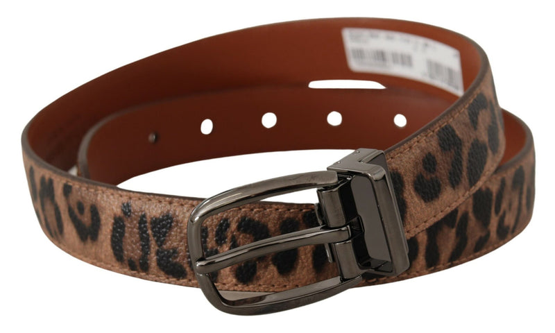 Brown Leopard Embossed Leather Buckle Belt