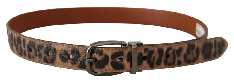 Brown Leopard Embossed Leather Buckle Belt