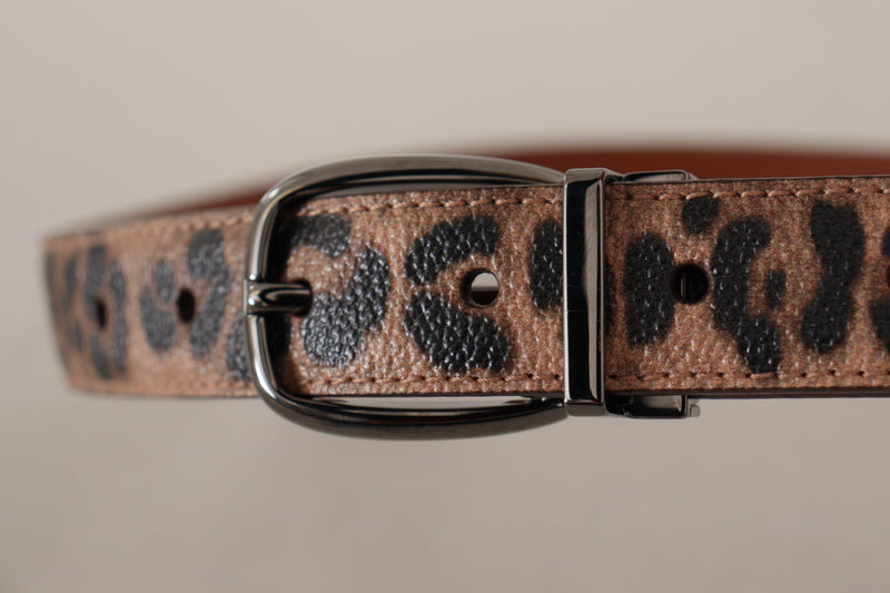 Brown Leopard Embossed Leather Buckle Belt