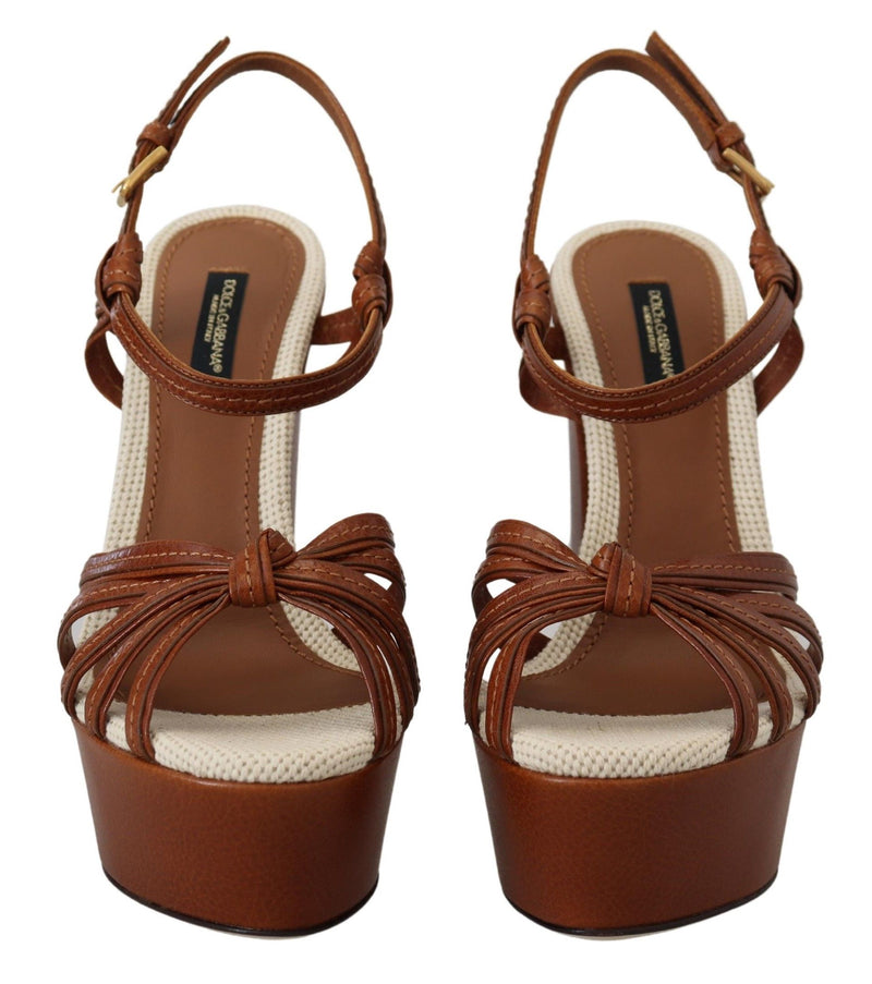 Brown Platform Leather Sandals Shoes