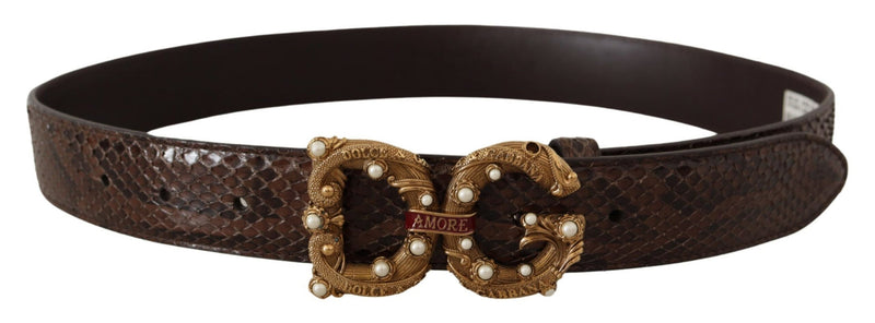 Brown Amore Animal Print Exotic Leather Logo Buckle Belt