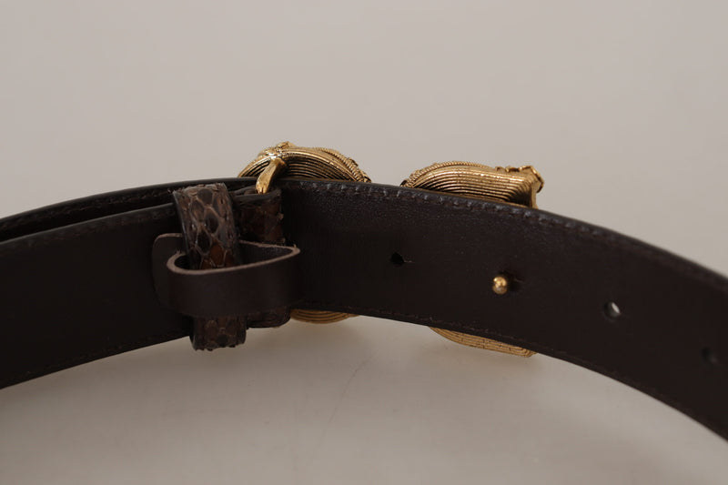 Brown Amore Animal Print Exotic Leather Logo Buckle Belt