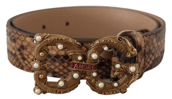 Brown Amore Exotic Leather DG Logo Buckle Belt