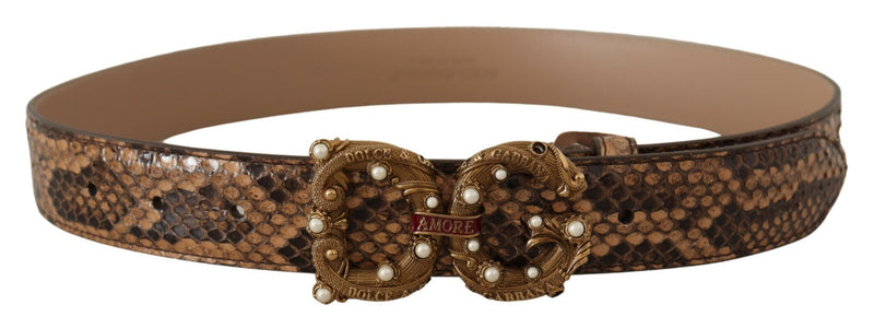 Brown Amore Exotic Leather DG Logo Buckle Belt