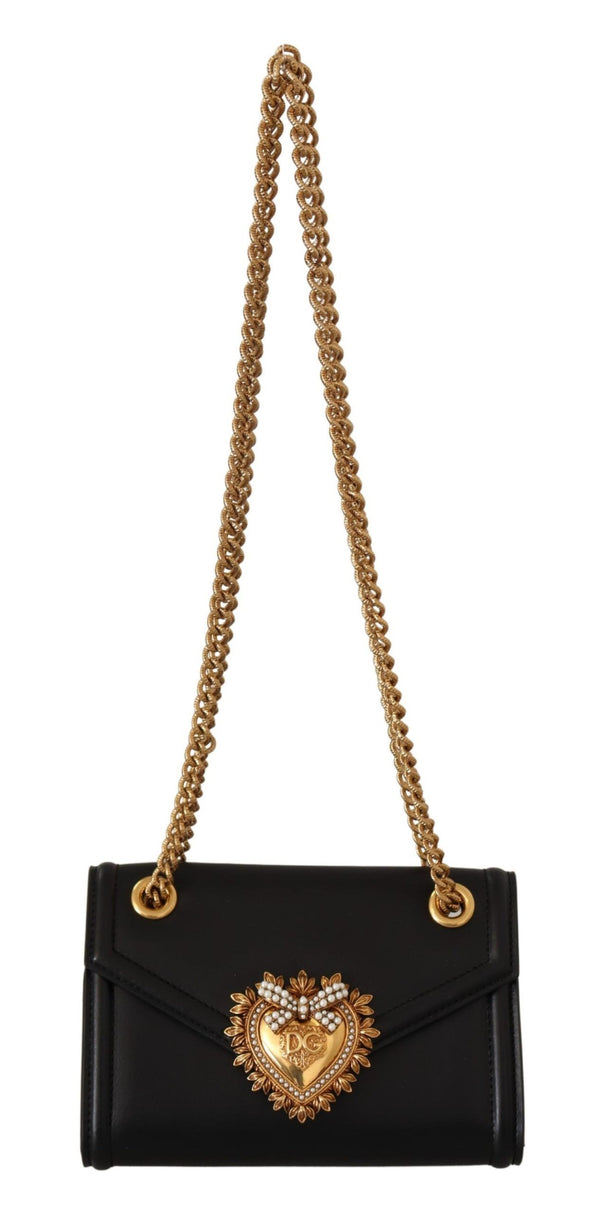 Black Leather Gold Heart Small DEVOTION Shoulder bag