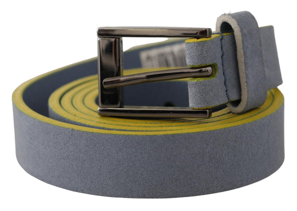 Blue Suede Leather Logo Engraved Buckle Belt