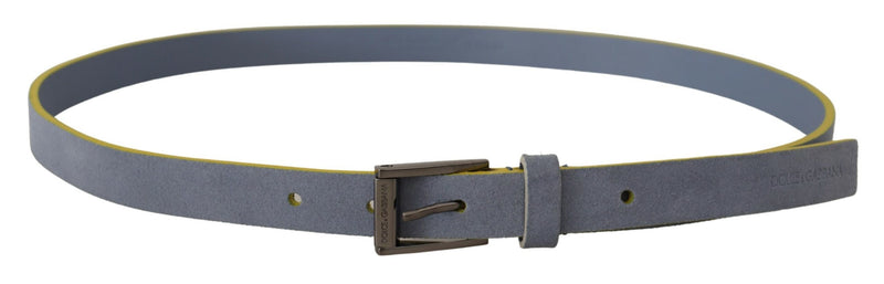 Blue Suede Leather Logo Engraved Buckle Belt