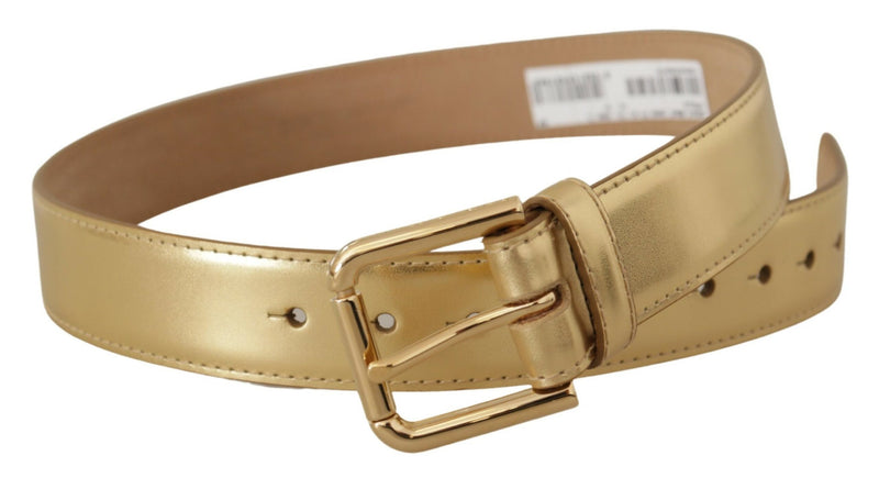 Metallic Gold Leather Logo Metal Waist Buckle Belt