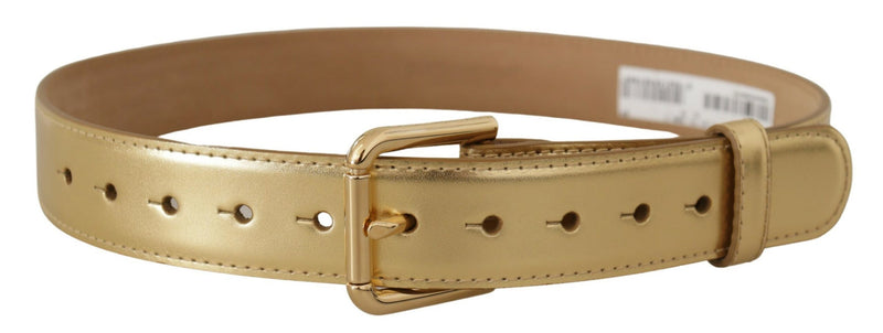 Metallic Gold Leather Logo Metal Waist Buckle Belt