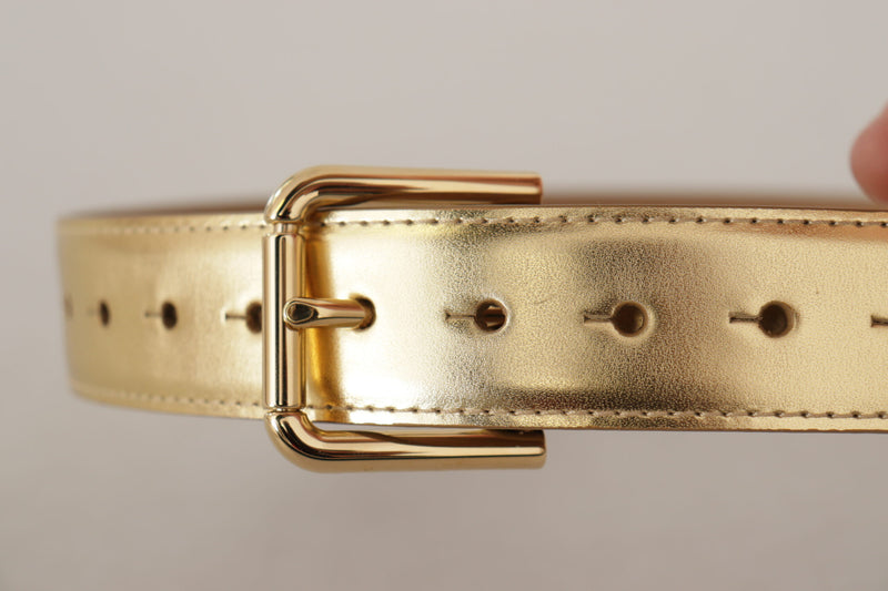 Metallic Gold Leather Logo Metal Waist Buckle Belt