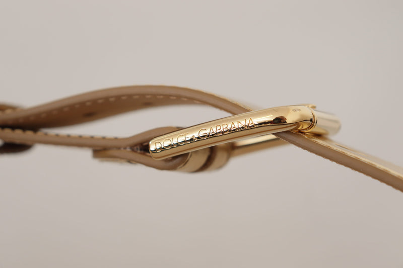 Metallic Gold Leather Logo Metal Waist Buckle Belt