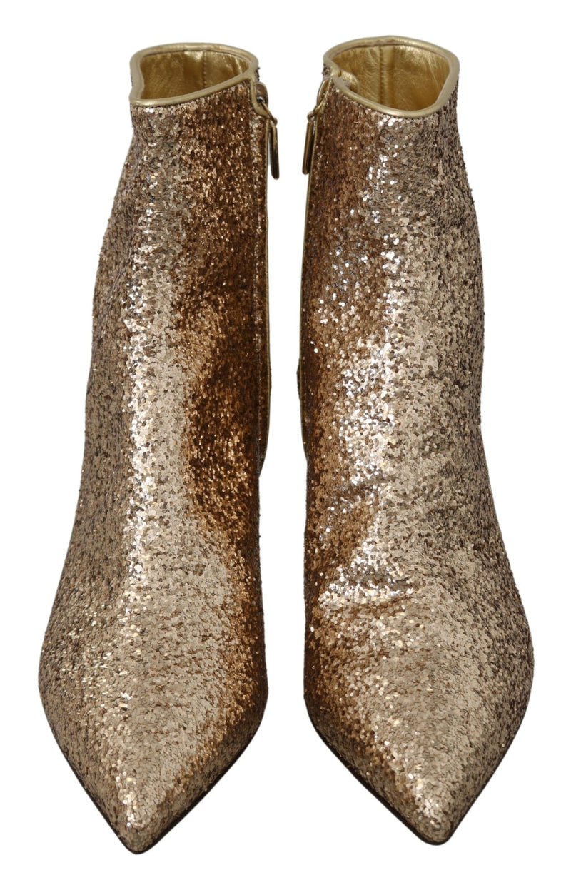 Gold Sequined Glitter Ankle Booties Shoes