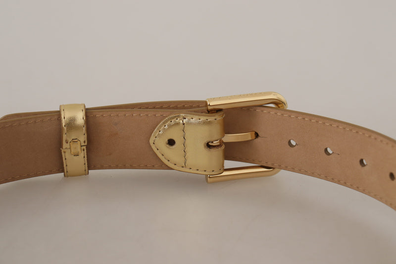 Metallic Gold Leather Logo Metal Waist Buckle Belt