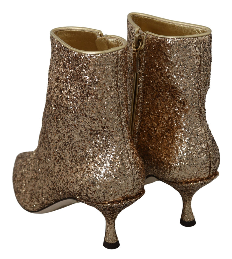 Gold Sequined Glitter Ankle Booties Shoes