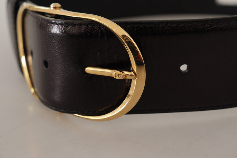 Black Wide Leather Gold Tone Metal Oval Buckle Belt