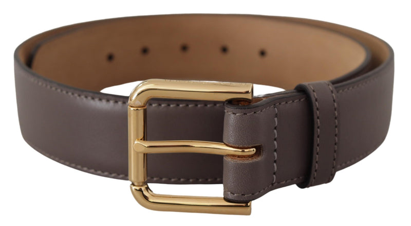 Gray Calfskin Leather Gold Metal Logo Buckle Belt