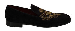 Black Velvet Gold Crown Mens Loafers Shoes