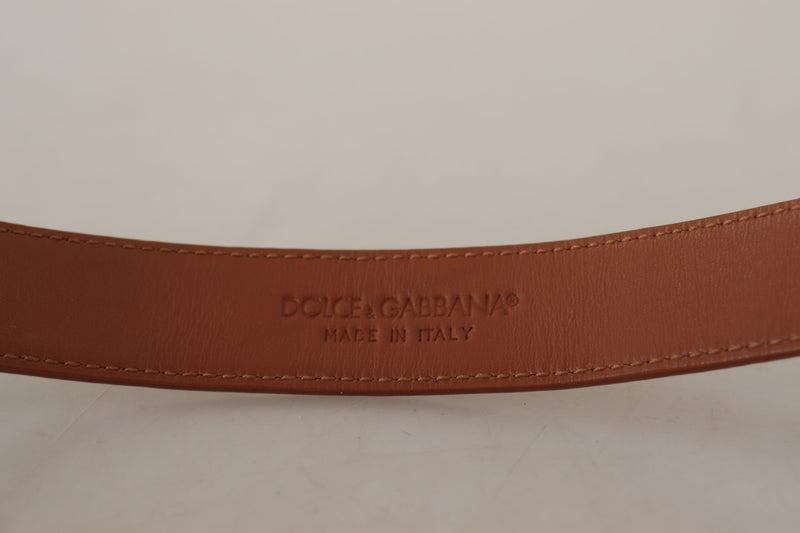 Brown Leather Baroque Gold DG Logo Waist Buckle Belt