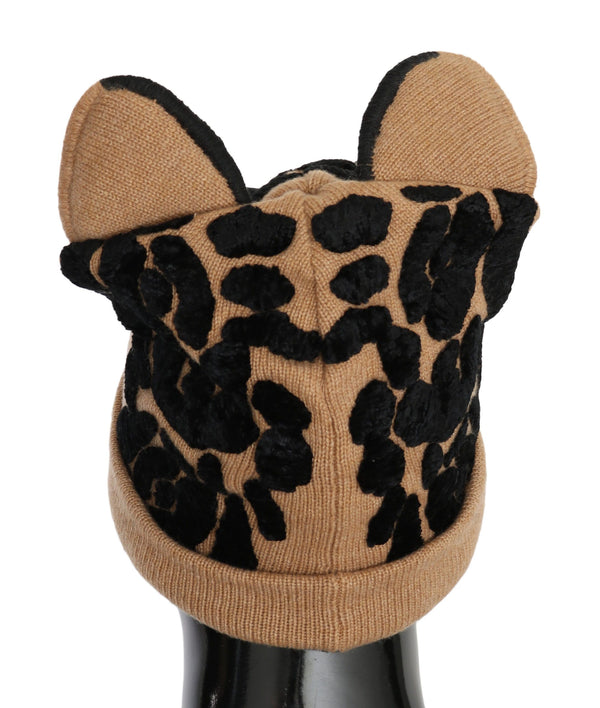 Brown Cashmere Knitted Animal Design Beanie Hat